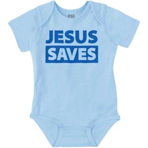 Brisco Brands Jesus Saves Christian Religious Baby Romper Boys or Girls(Light Blue)