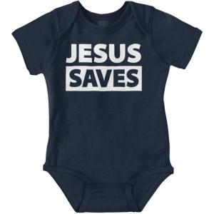 Brisco Brands Jesus Saves Christian Religious Baby Romper Boys or Girls(Navy)