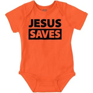Brisco Brands Jesus Saves Christian Religious Baby Romper Boys or Girls(Orange)