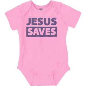 Brisco Brands Jesus Saves Christian Religious Baby Romper Boys or Girls(Pink)