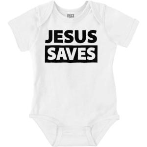 Brisco Brands Jesus Saves Christian Religious Baby Romper Boys or Girls(White)