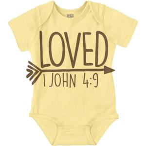 Brisco Brands Loved John 4:9 Christian Arrow Baby Bodysuit Jumper Girls(Banana)