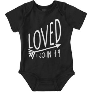 Brisco Brands Loved John 4:9 Christian Arrow Baby Bodysuit Jumper Girls(Black)