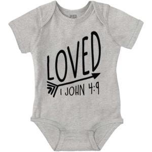 Brisco Brands Loved John 4:9 Christian Arrow Baby Bodysuit Jumper Girls(Heather)
