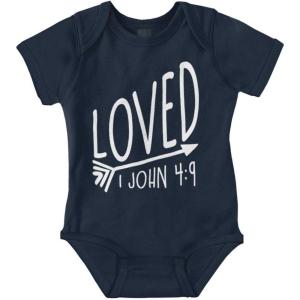 Brisco Brands Loved John 4:9 Christian Arrow Baby Bodysuit Jumper Girls(Navy)