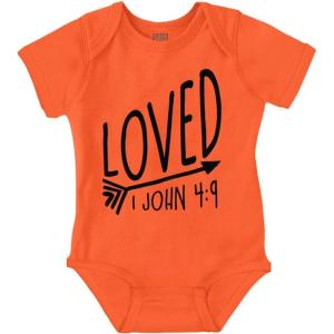 Brisco Brands Loved John 4:9 Christian Arrow Baby Bodysuit Jumper Girls(Orange)