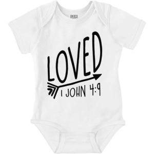 Brisco Brands Loved John 4:9 Christian Arrow Baby Bodysuit Jumper Girls(White)