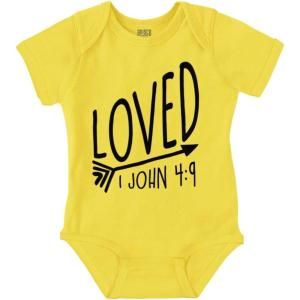 Brisco Brands Loved John 4:9 Christian Arrow Baby Bodysuit Jumper Girls(Zest)