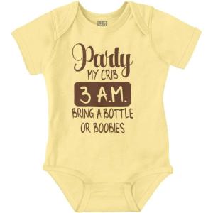 Brisco Brands Party at My Crib 3 A.M. Feeding Funny Baby Romper Boys or Girls(Banana)