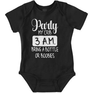 Brisco Brands Party at My Crib 3 A.M. Feeding Funny Baby Romper Boys or Girls(Black)