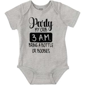 Brisco Brands Party at My Crib 3 A.M. Feeding Funny Baby Romper Boys or Girls(Heather)