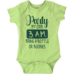 Brisco Brands Party at My Crib 3 A.M. Feeding Funny Baby Romper Boys or Girls(Key Lime)