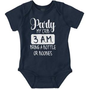Brisco Brands Party at My Crib 3 A.M. Feeding Funny Baby Romper Boys or Girls(Navy)