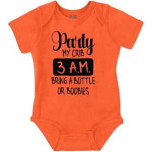 Brisco Brands Party at My Crib 3 A.M. Feeding Funny Baby Romper Boys or Girls(Orange)