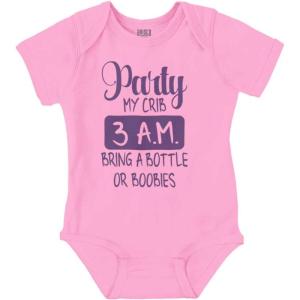 Brisco Brands Party at My Crib 3 A.M. Feeding Funny Baby Romper Boys or Girls(Pink)