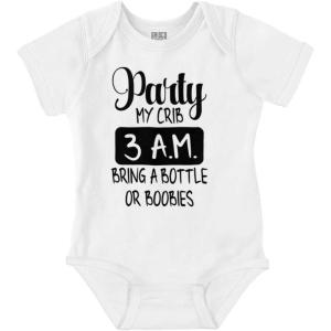 Brisco Brands Party at My Crib 3 A.M. Feeding Funny Baby Romper Boys or Girls(White)