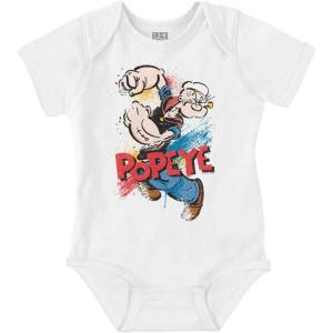 Brisco Brands Popeye the Sailor Retro Cartoon Comic Baby Romper Boys or Girls(White)