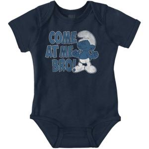 Brisco Brands Smurfs Cartoon Come At Me Bro Funny Baby Romper Boys or Girls(Navy)