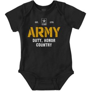 Brisco Brands US Army Pride Military Style PT Baby Romper Boys or Girls(Black)