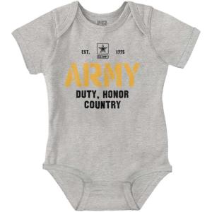 Brisco Brands US Army Pride Military Style PT Baby Romper Boys or Girls(Heather)