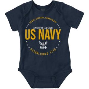 Brisco Brands US Navy Logo Anchors Aweigh Est 1775 Baby Romper Boys or Girls(Navy)