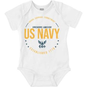 Brisco Brands US Navy Logo Anchors Aweigh Est 1775 Baby Romper Boys or Girls(White)