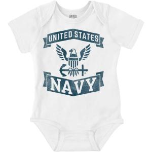 Brisco Brands United States Navy Eagle Anchor Logo Baby Romper Boys or Girls(White)