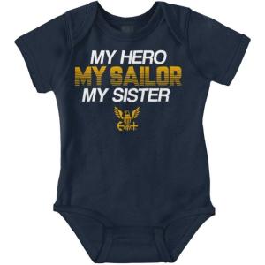 Brisco Brands United States Navy Sailor Sister Baby Romper Boys or Girls(Navy)