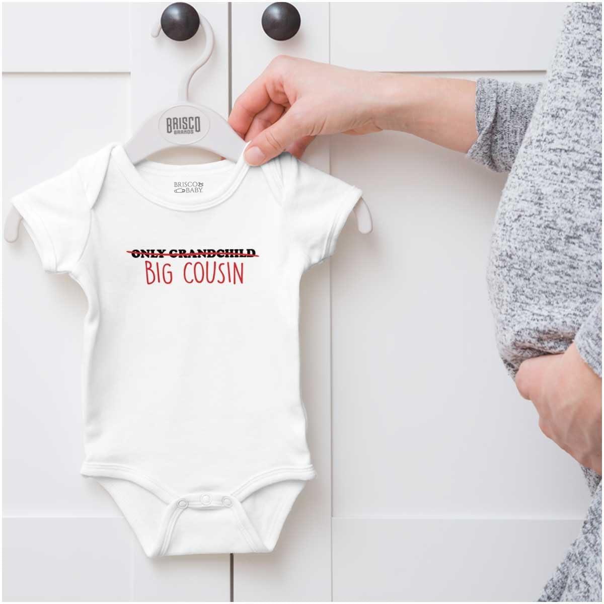 imageBrisco Brands Big Cousin Funny Baby Announcement Baby Romper Boys or GirlsWhite