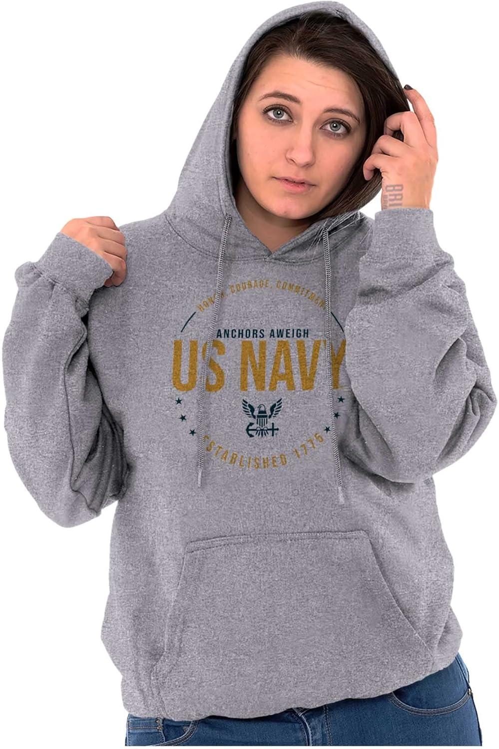 imageBrisco Brands Honor Courage Commitment US Navy Hoodie Sweatshirt Women MenSport Grey