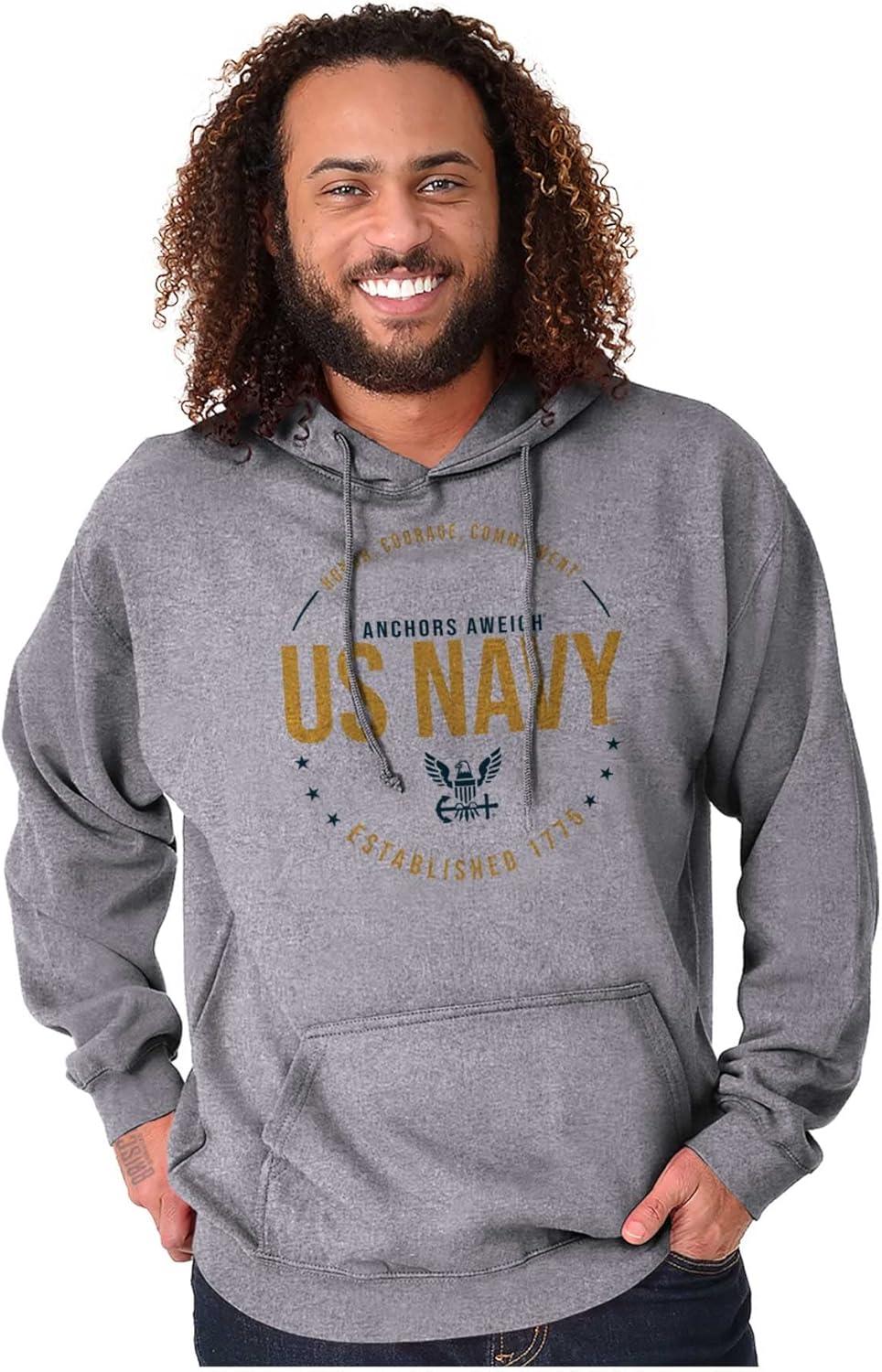 imageBrisco Brands Honor Courage Commitment US Navy Hoodie Sweatshirt Women MenSport Grey
