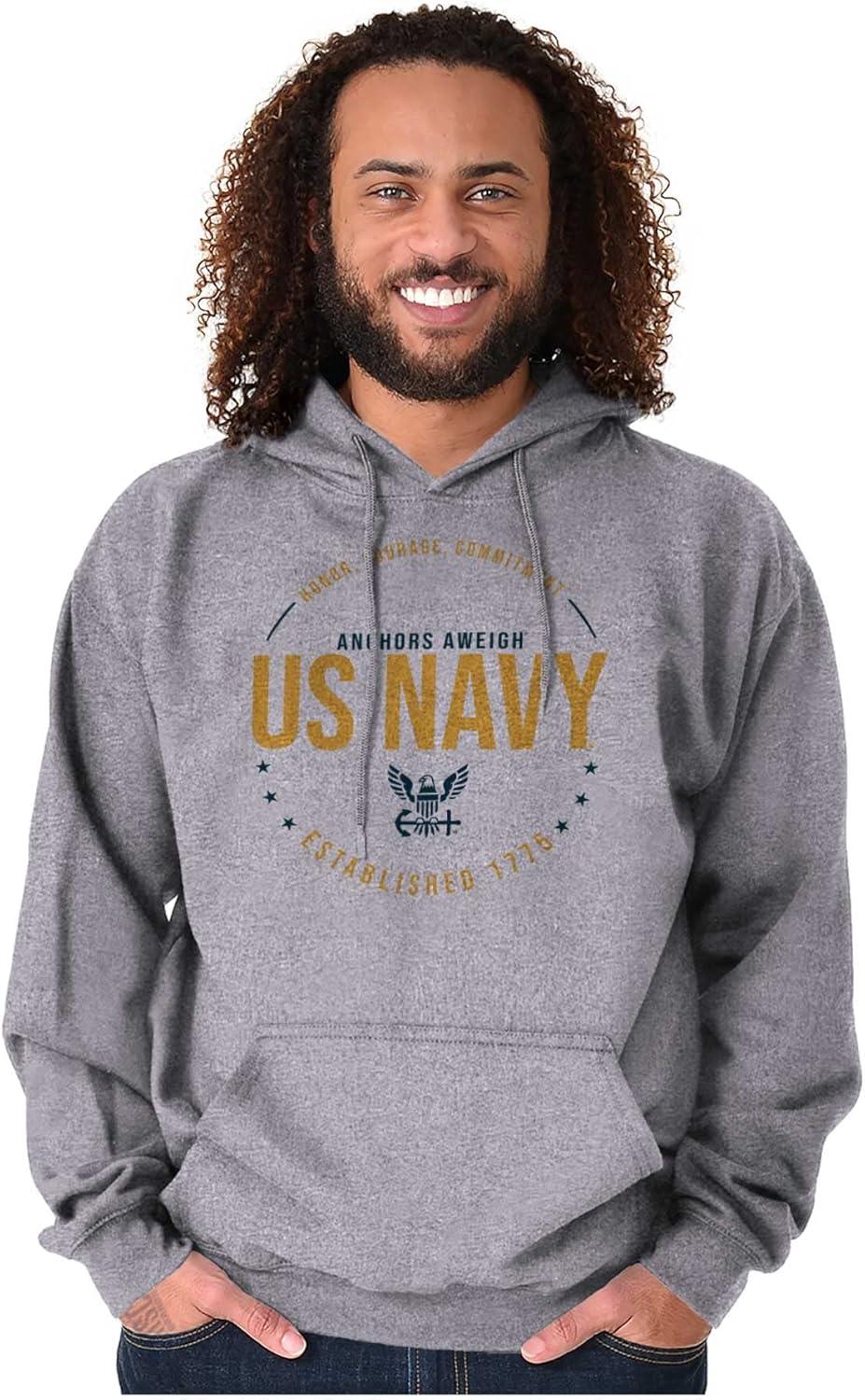 imageBrisco Brands Honor Courage Commitment US Navy Hoodie Sweatshirt Women MenSport Grey