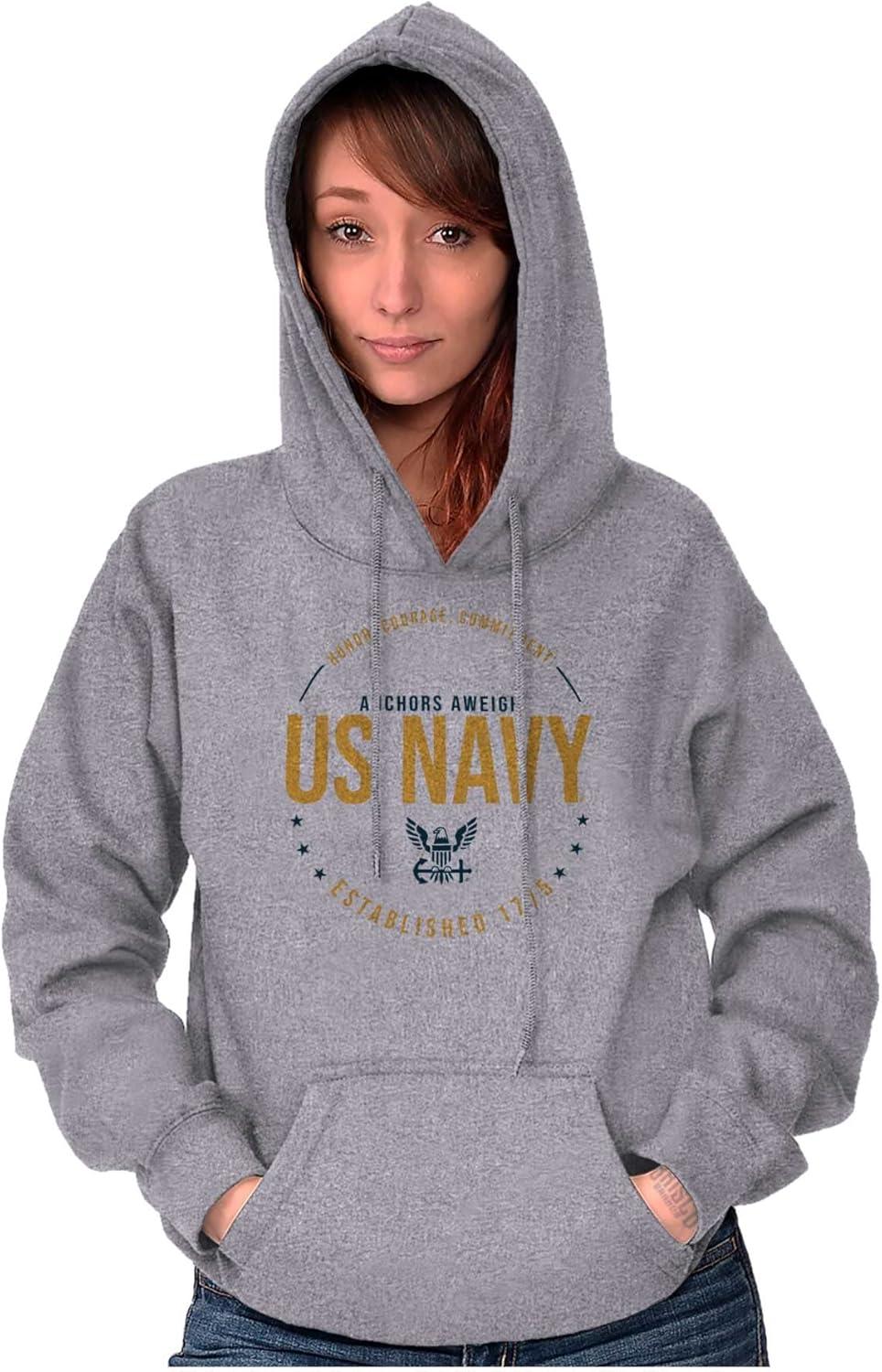 imageBrisco Brands Honor Courage Commitment US Navy Hoodie Sweatshirt Women MenSport Grey