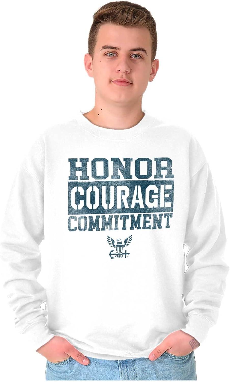 imageBrisco Brands Navy Logo Honor Courage Commitment Sweatshirt for Men or WomenWhite