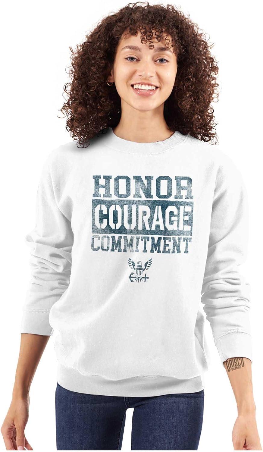 imageBrisco Brands Navy Logo Honor Courage Commitment Sweatshirt for Men or WomenWhite