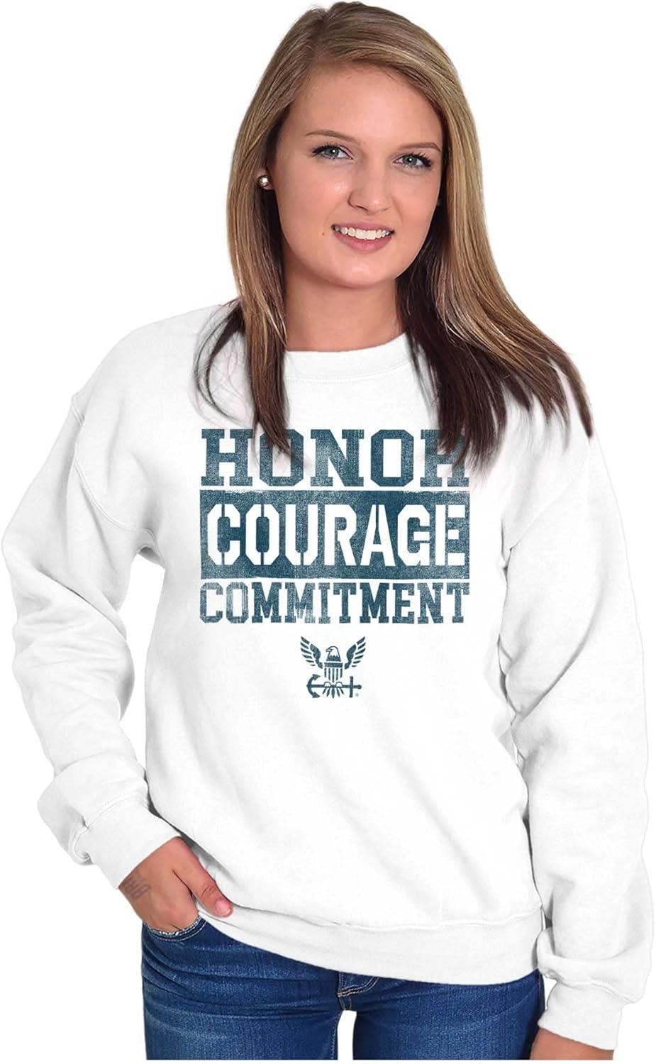 imageBrisco Brands Navy Logo Honor Courage Commitment Sweatshirt for Men or WomenWhite