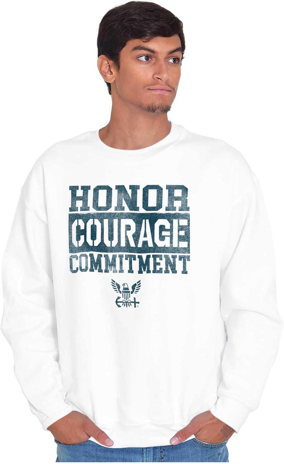 imageBrisco Brands Navy Logo Honor Courage Commitment Sweatshirt for Men or WomenWhite