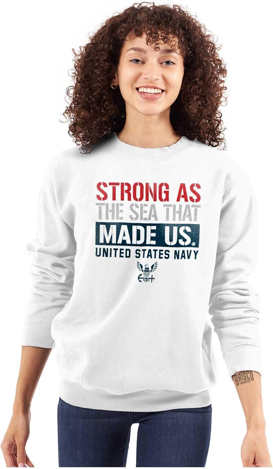 imageBrisco Brands Strong As Sea United States Navy Sweatshirt for Men or WomenWhite