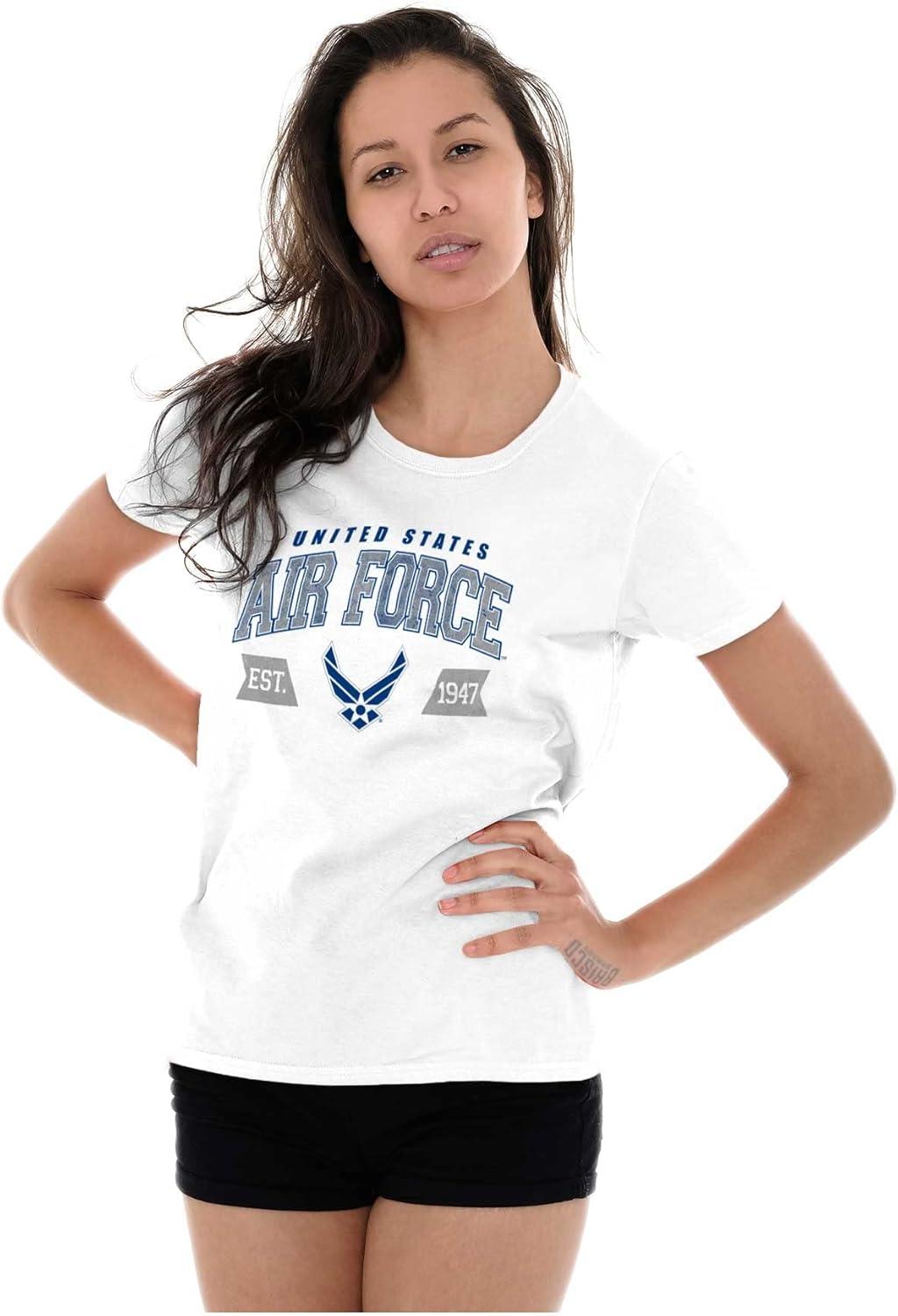 imageBrisco Brands US Air Force Wing Emblem Established Womens Slim Fit Graphic TeeWhite
