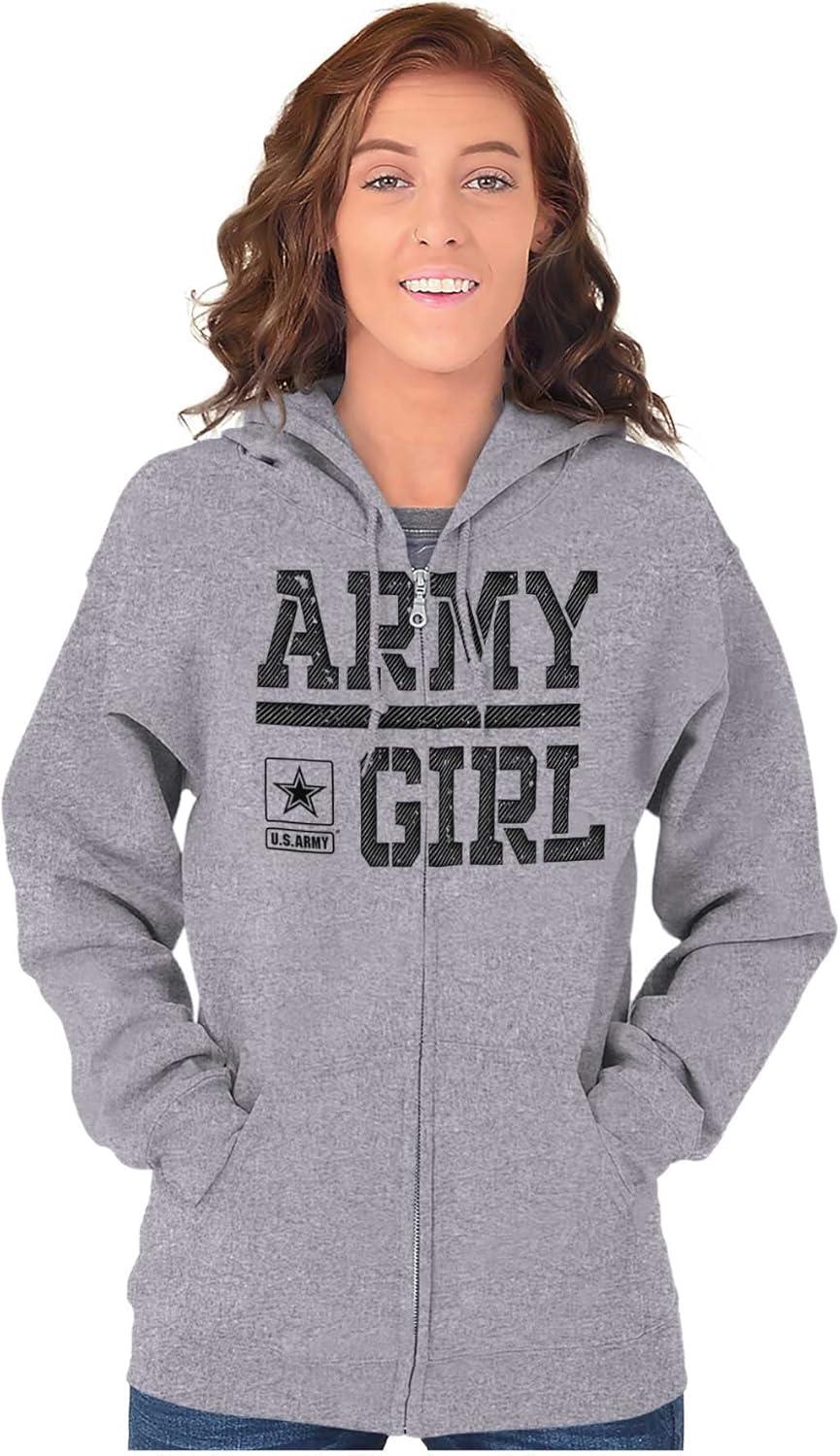 imageBrisco Brands US Army Girl Military Soldier Pride Zip Hoodie Sweatshirt WomenSport Grey