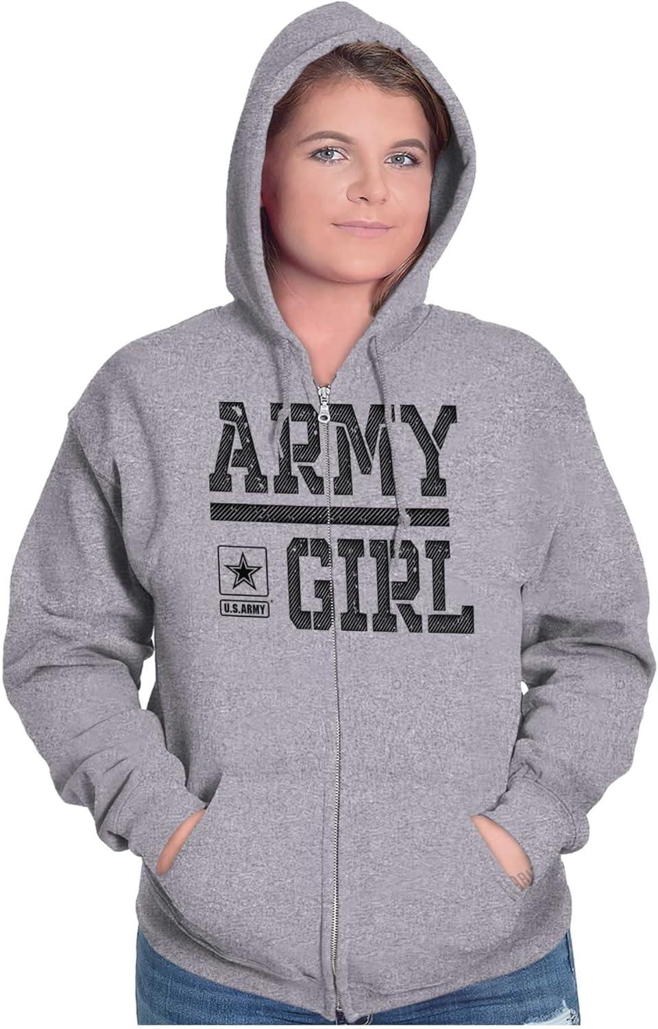 imageBrisco Brands US Army Girl Military Soldier Pride Zip Hoodie Sweatshirt WomenSport Grey