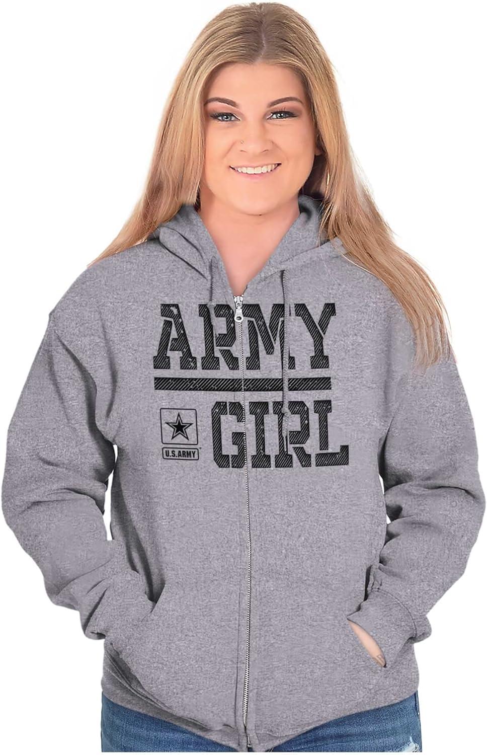 imageBrisco Brands US Army Girl Military Soldier Pride Zip Hoodie Sweatshirt WomenSport Grey