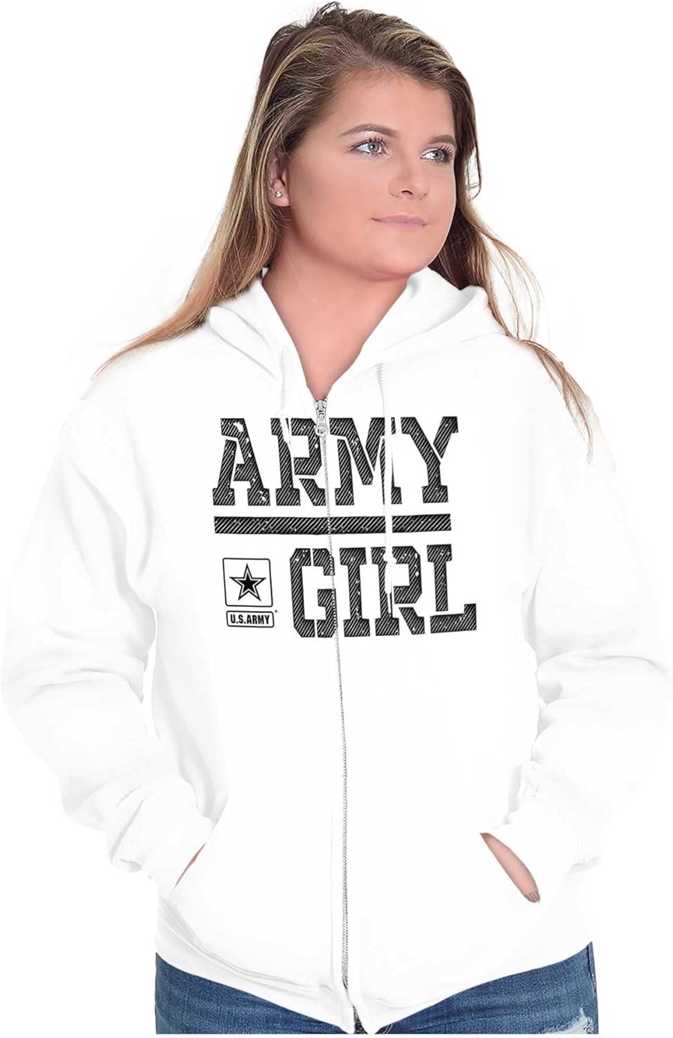 imageBrisco Brands US Army Girl Military Soldier Pride Zip Hoodie Sweatshirt WomenWhite