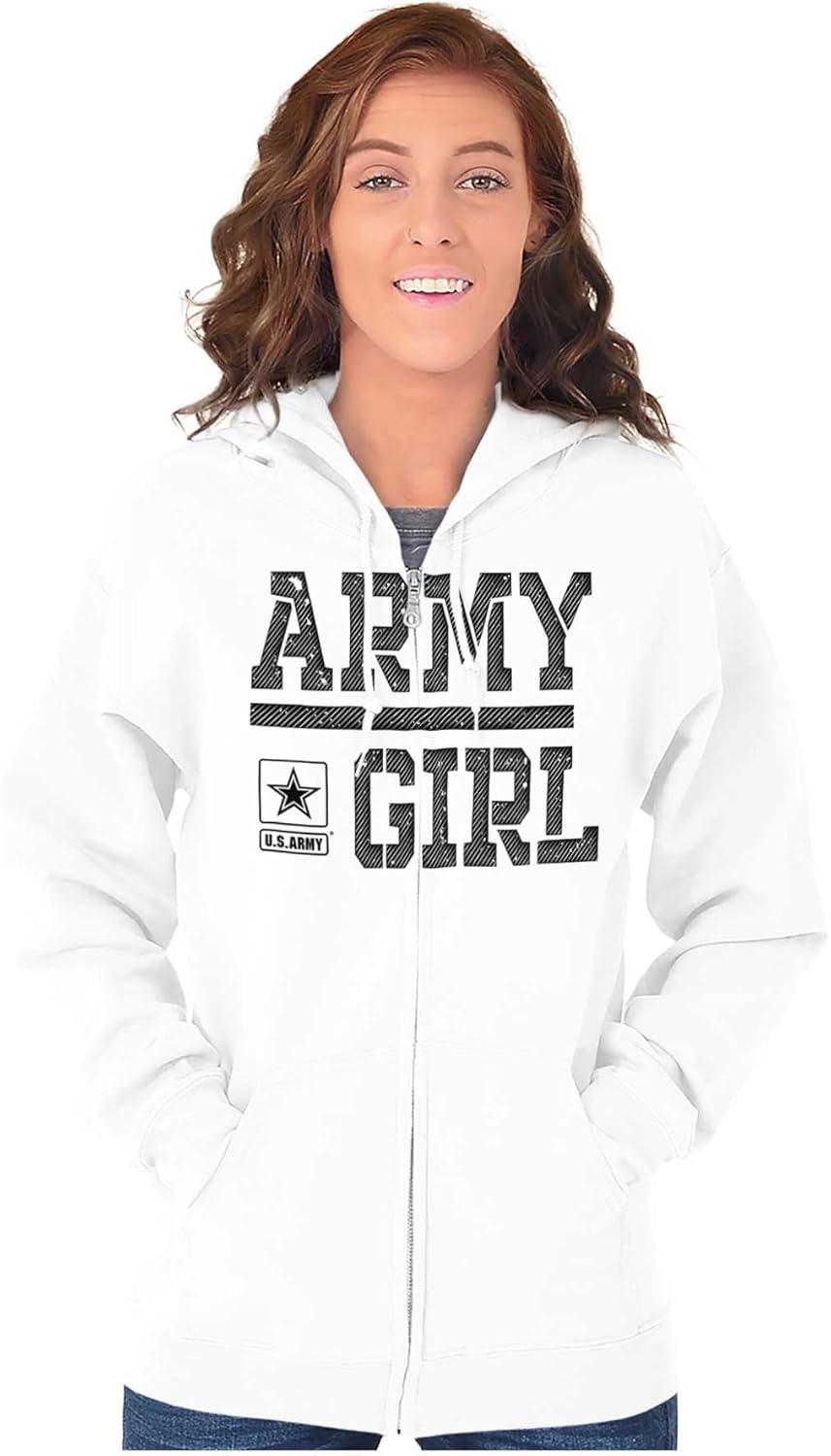 imageBrisco Brands US Army Girl Military Soldier Pride Zip Hoodie Sweatshirt WomenWhite