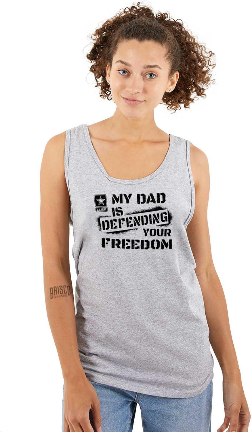 imageBrisco Brands US Army Logo My Dad Defending Freedom Tank Top T Shirts Men WomenSport Grey