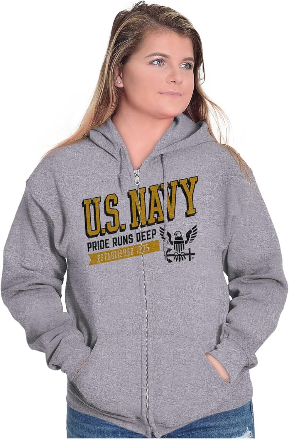imageBrisco Brands US Navy Pride Runs Deep Est 1775 Zip Up Hoodie Mens WomensSport Grey