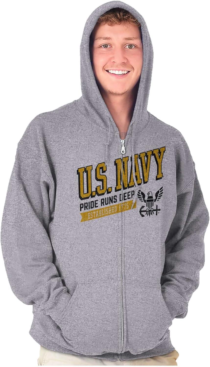 imageBrisco Brands US Navy Pride Runs Deep Est 1775 Zip Up Hoodie Mens WomensSport Grey