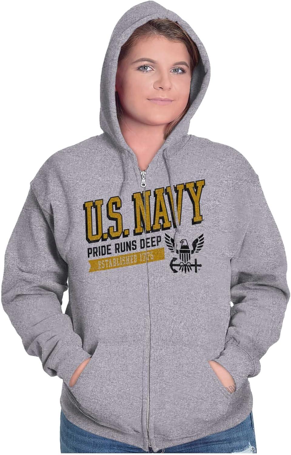 imageBrisco Brands US Navy Pride Runs Deep Est 1775 Zip Up Hoodie Mens WomensSport Grey
