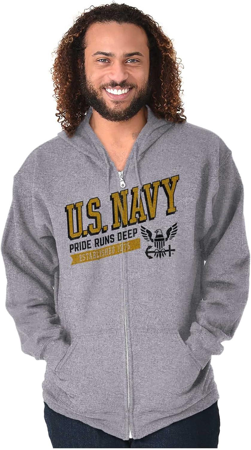 imageBrisco Brands US Navy Pride Runs Deep Est 1775 Zip Up Hoodie Mens WomensSport Grey