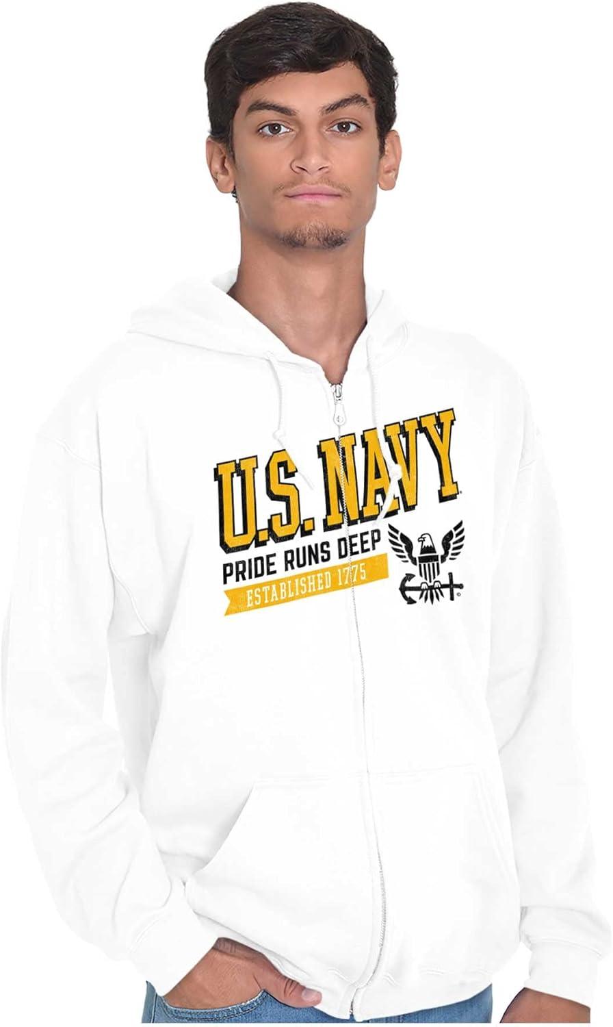 imageBrisco Brands US Navy Pride Runs Deep Est 1775 Zip Up Hoodie Mens WomensWhite